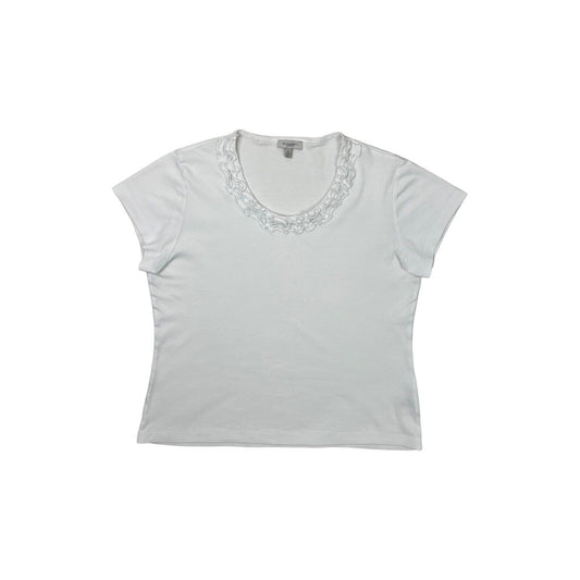 y2k Burberry Women’s Ruffled T-Shirt White Women’s XL Made In UK