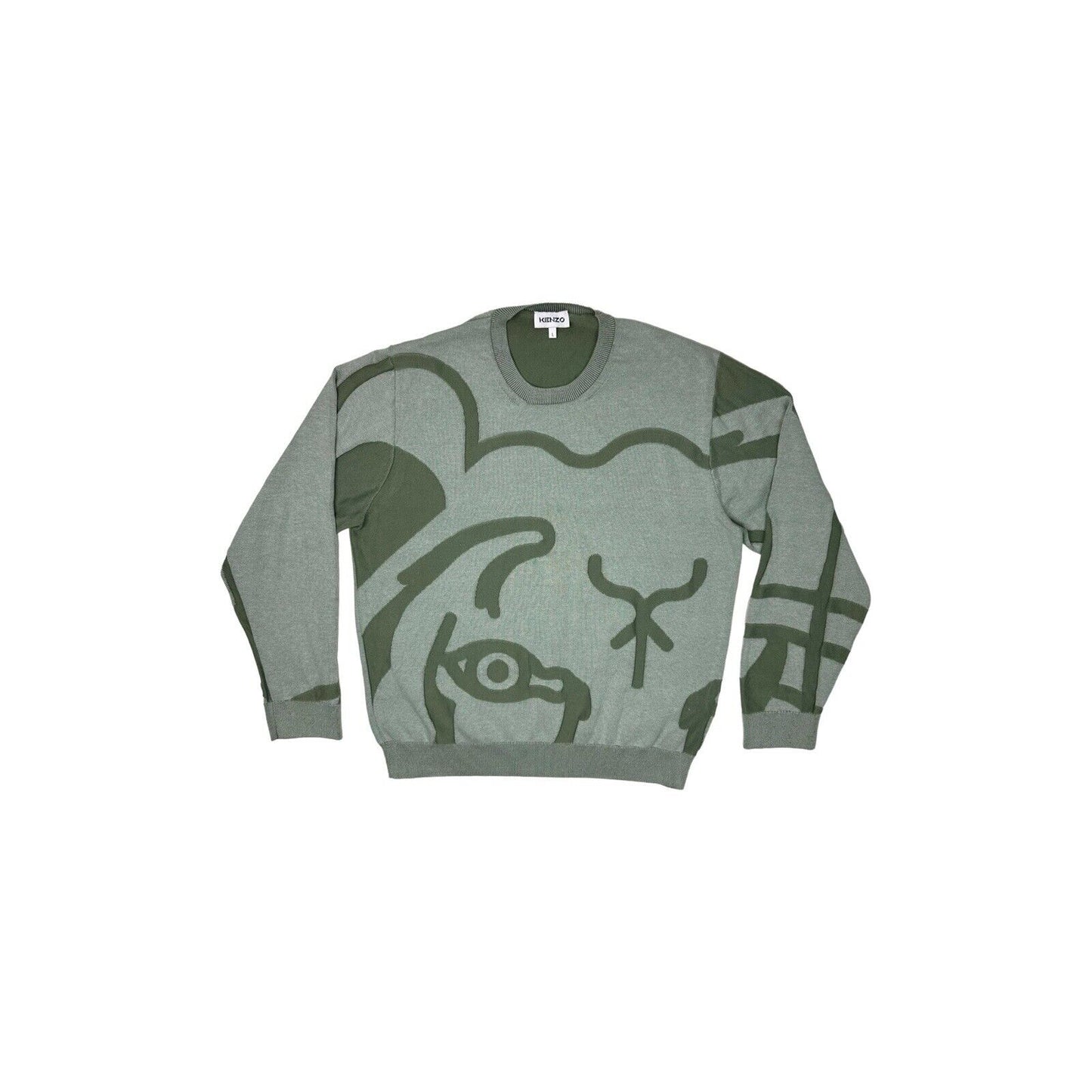 Kenzo Abstract K-Tiger Jumper Mens Large Green Made In Italy