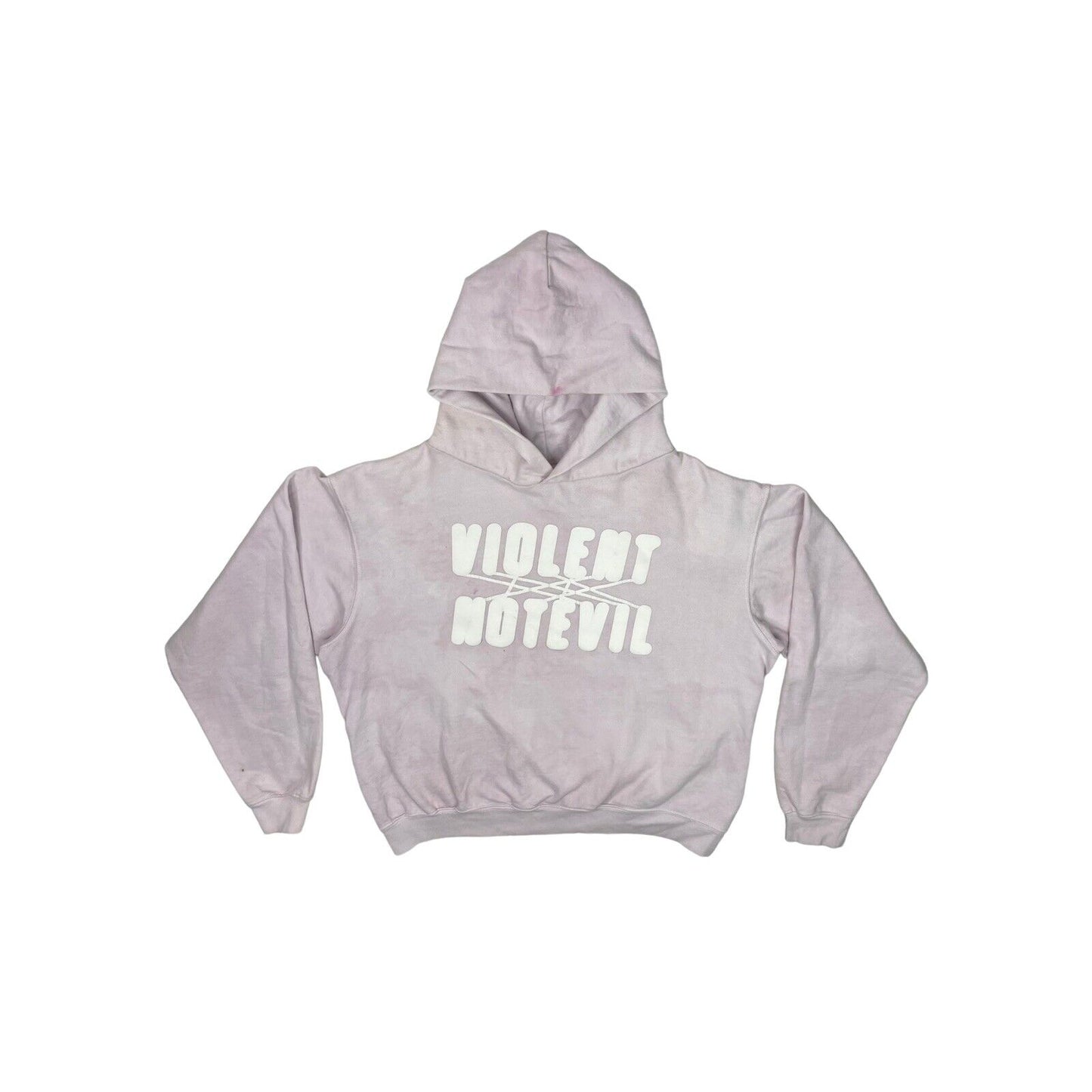 Violent Not Evil Boxy Logo Hoodie Mens Small Bubble Gum Pink Overdye