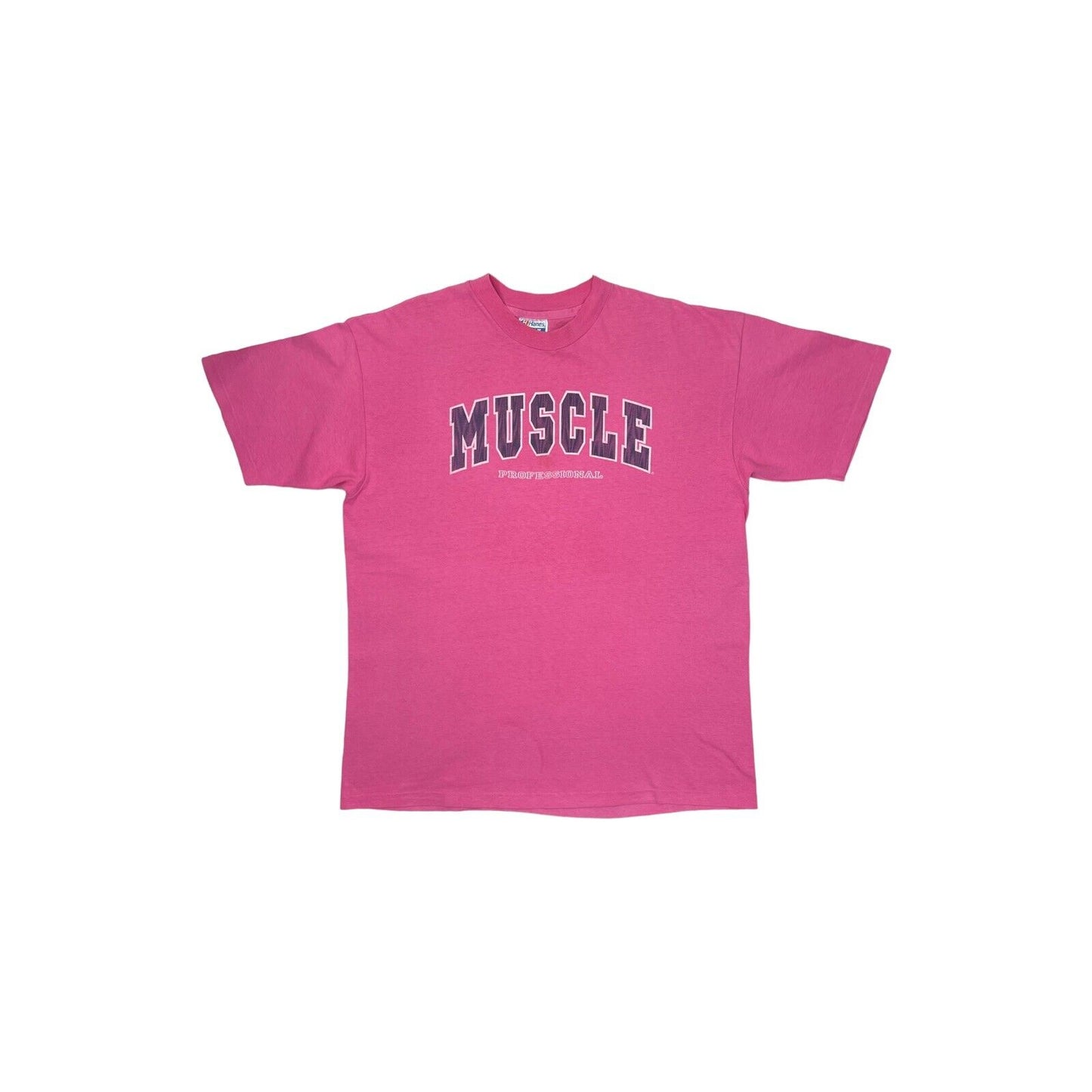 Vintage Muscle Slogan T-Shirt Mens XL Hanes Beefy-T Made In USA Hot Pink