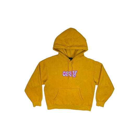 Obey Logo Hoodie Yellow Mens Small