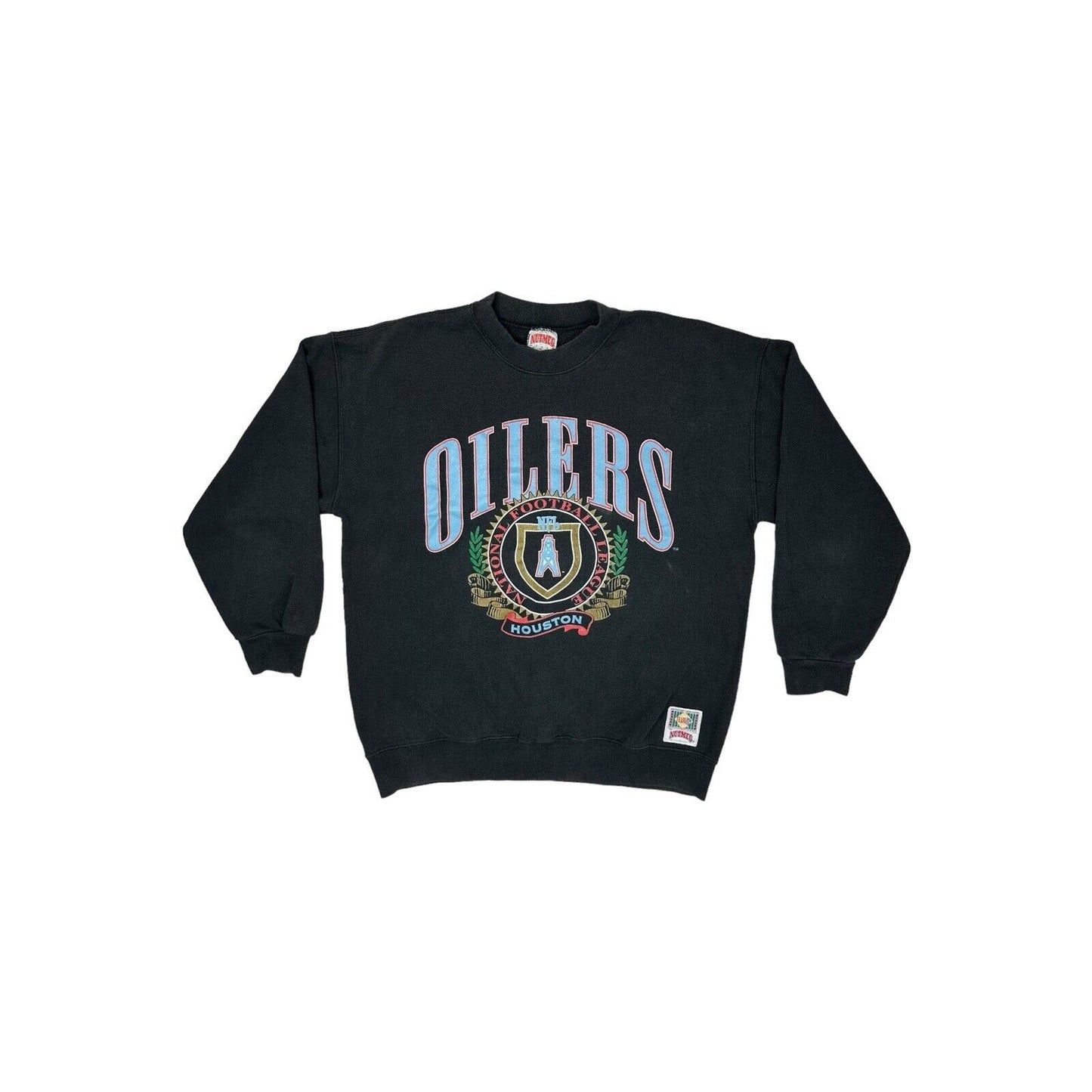 Vintage Houston Oilers Nutmeg Crew Neck Jumper Black Mens XL Made In USA Rare