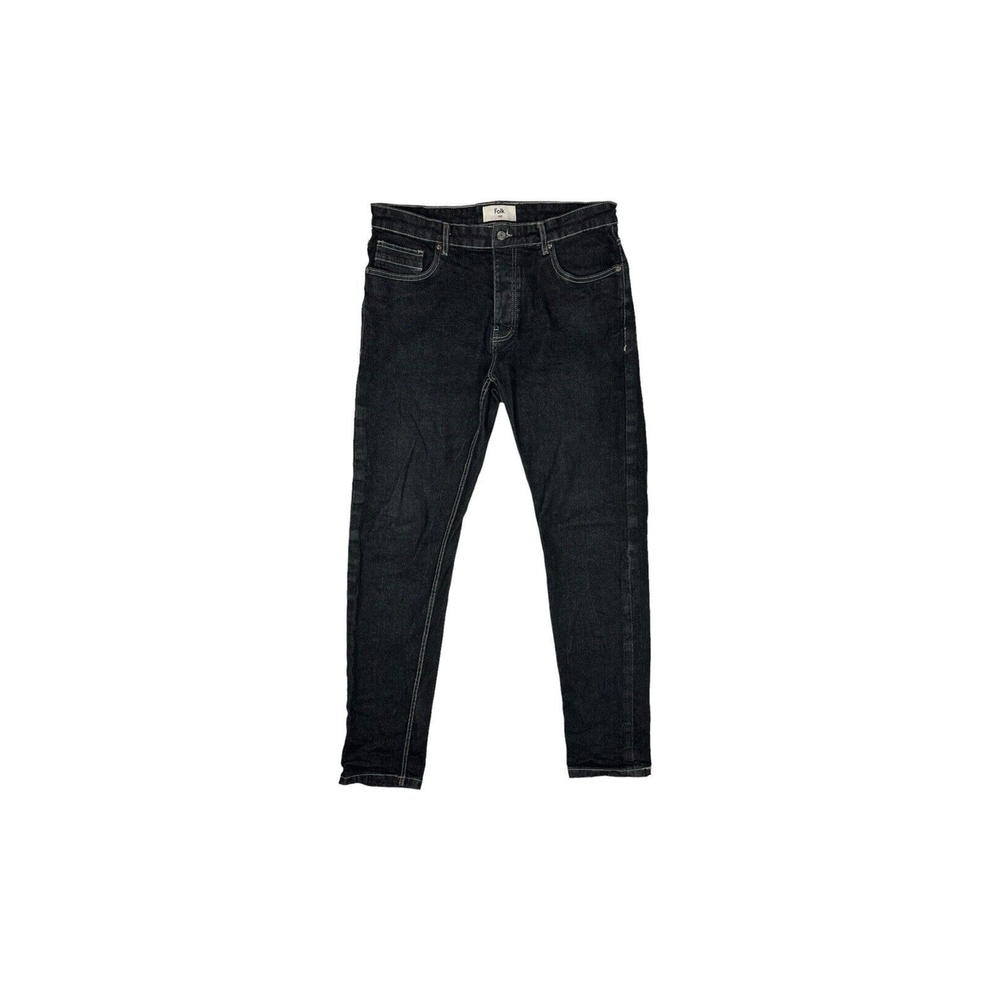 Folk Jeans Mens 34w 33l Slim Fit Selvedge Black Denim