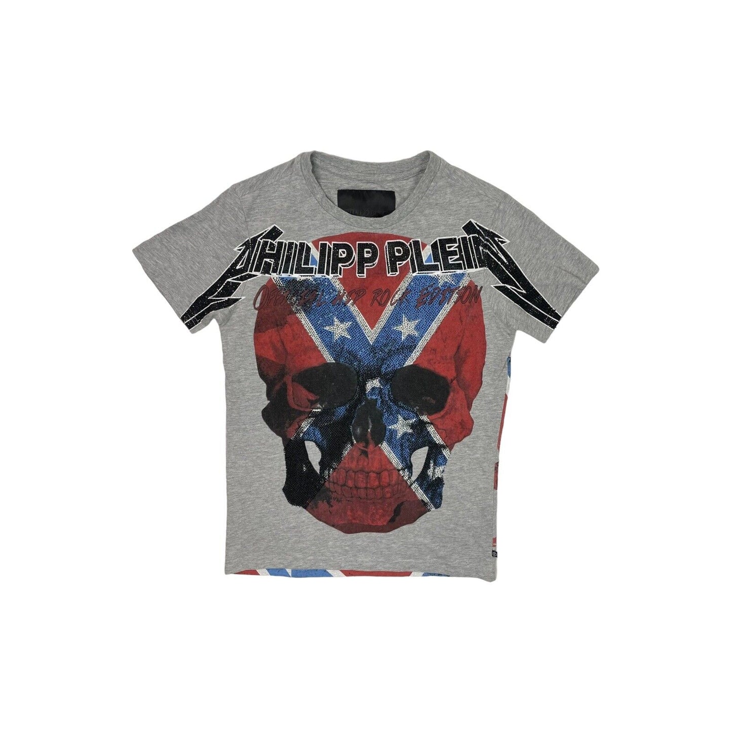 SS16 Philipp Plein Tour T-Shirt Mens Small Grey Embellished Skull Design