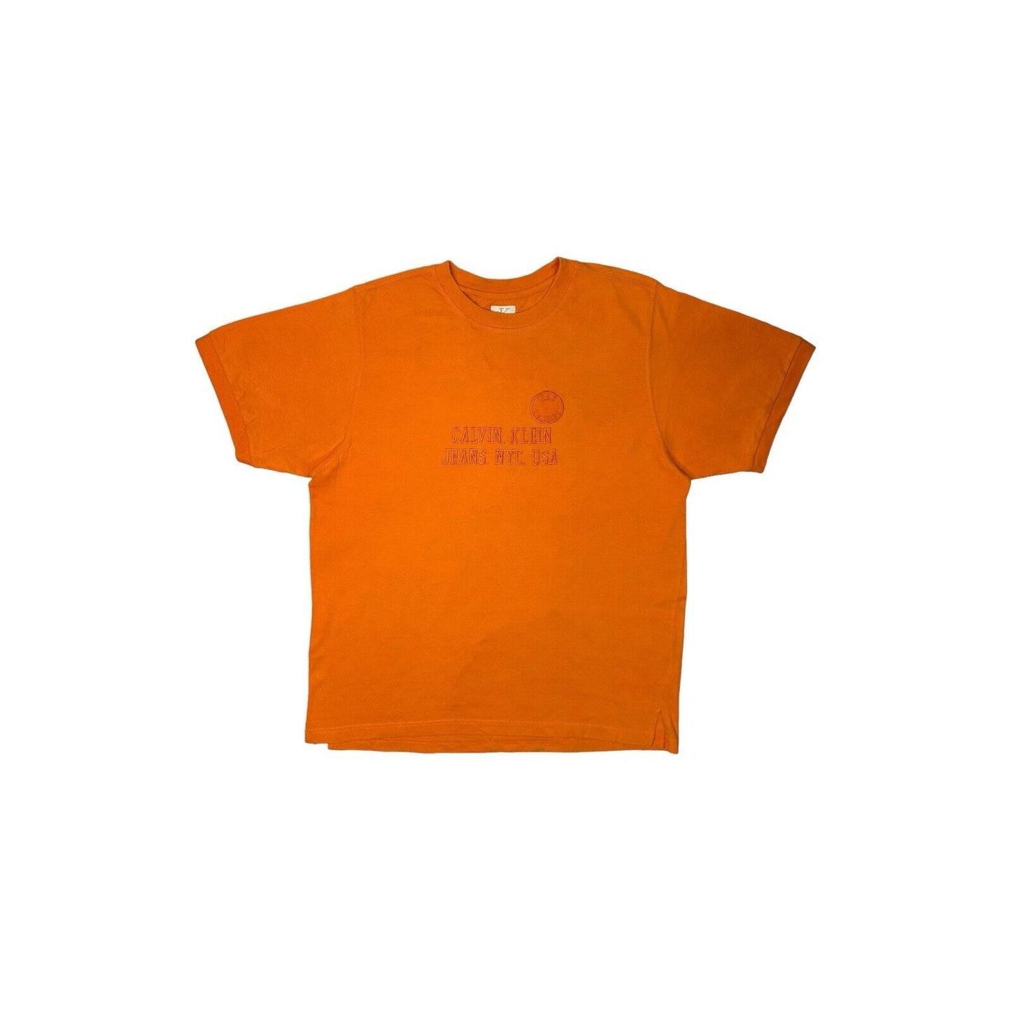 Vintage Calvin Klein T-Shirt Mens XL Orange Embroidered Logo 90’s