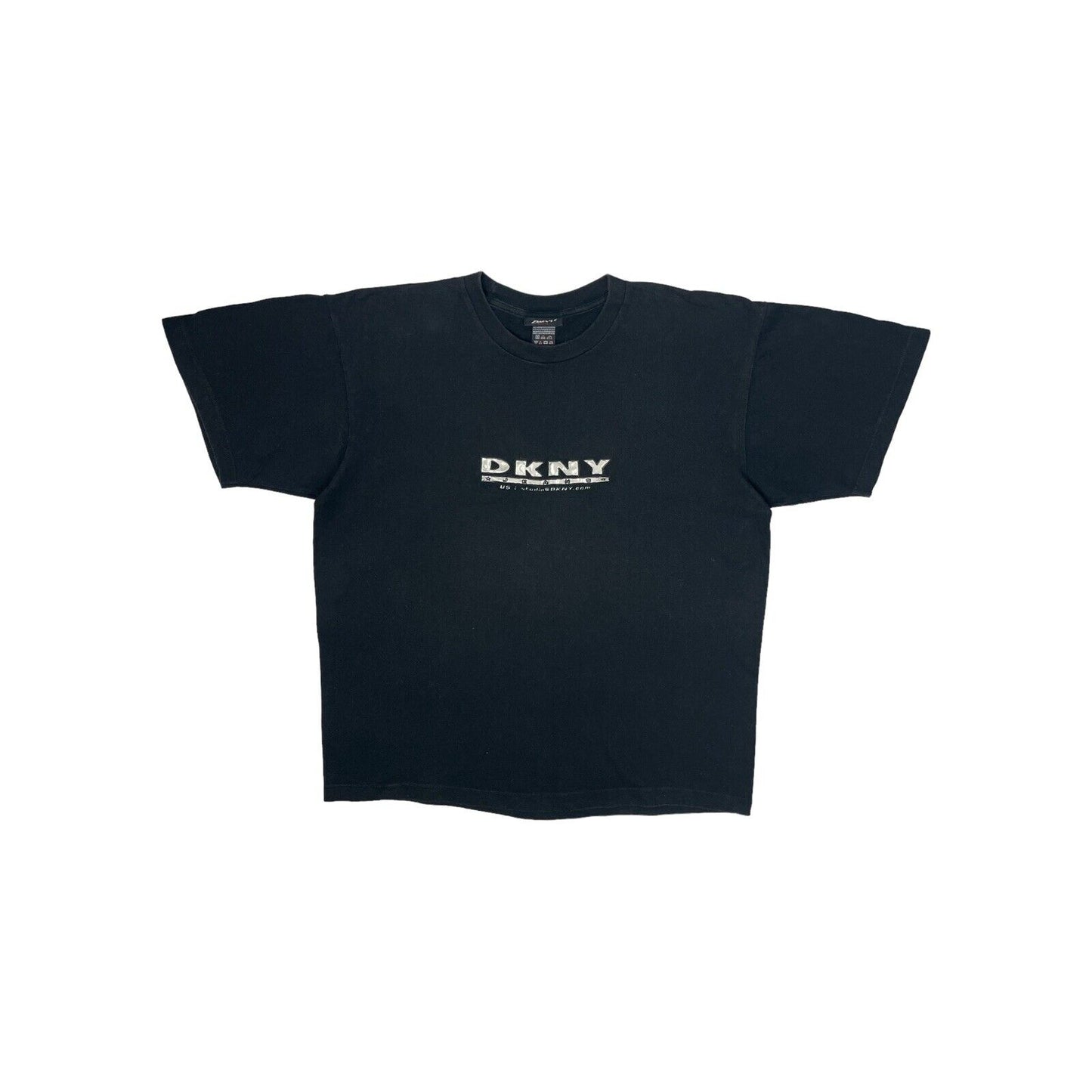 Vintage DKNY Black T-Shirt Mens Large Gel Logo