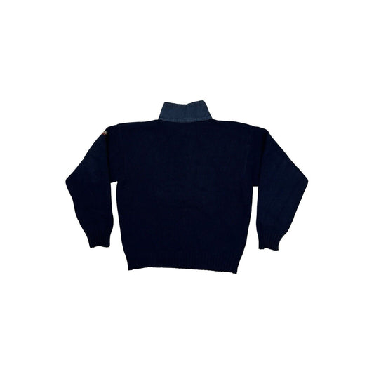 Vintage Napapijri Quarter Zip Wool Jumper Men's Large Navy Blue Made In Italy