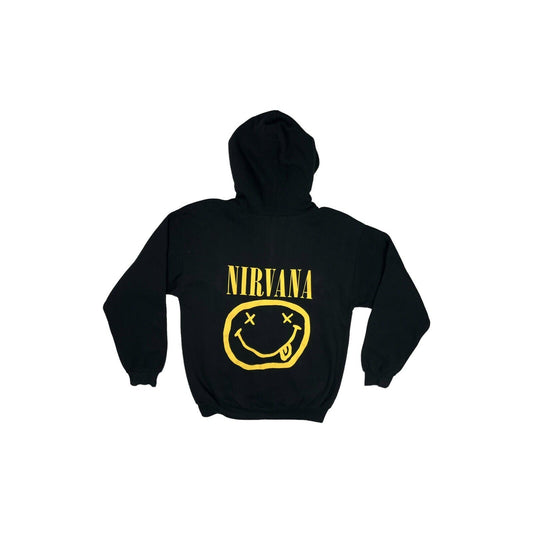 Vintage Nirvana Zip Hoodie Mens Medium Black Graphic Print Bootleg