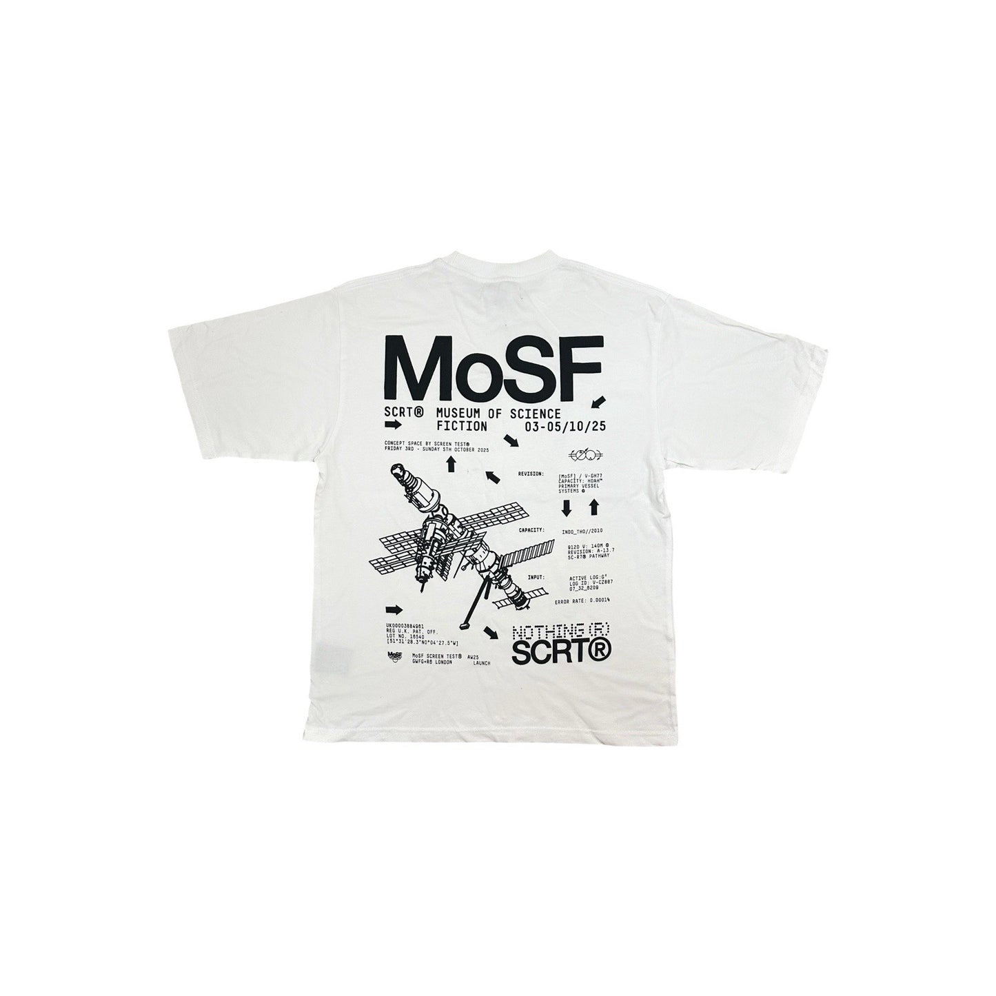 NWT SCRT x Nothing MOSF T-Shirt Men’s Small White Boxy Fit Graphic Print