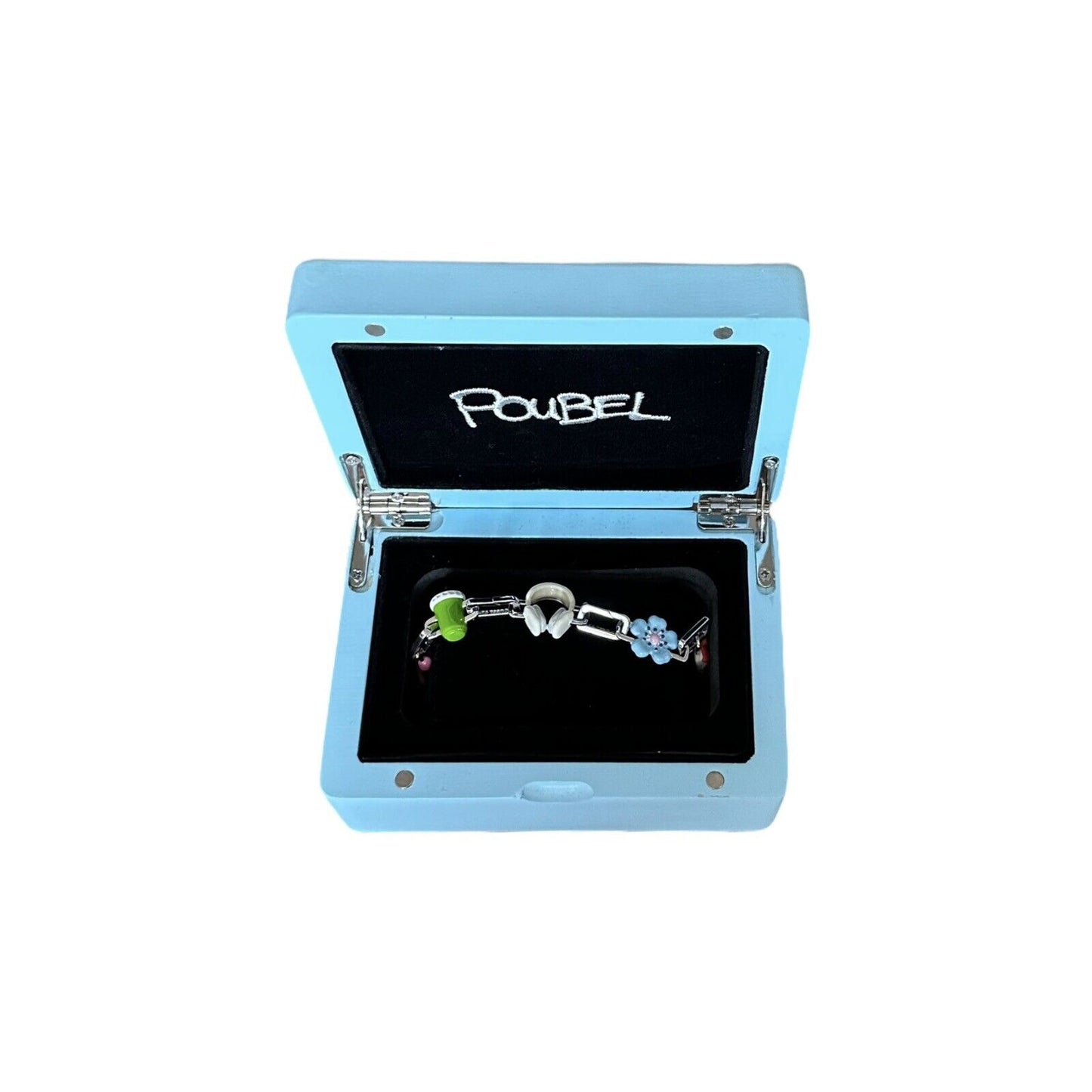 Poubel Silver Link Charm Bracelet The Colton Set New With Box Unisex Gstaad Guy