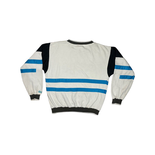 Vintage Adidas Crew Neck Jumper Men's Medium White And Blue 80’s Made In Korea