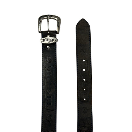 Vintage Diesel Leather Belt Black Embossed Detail