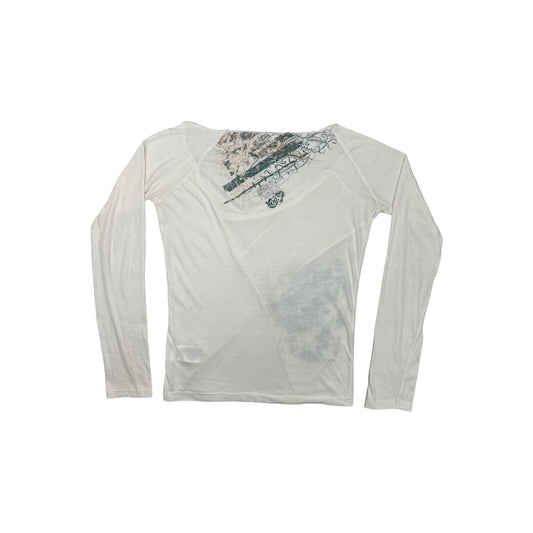 y2k Diesel Long Sleeve Top White Womens Medium With Graphic Print