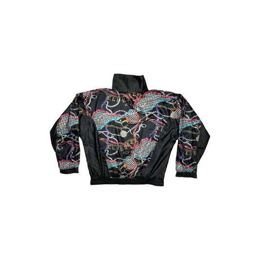 Vintage Ellesse Jacket Small Chain Print Black Multi Print