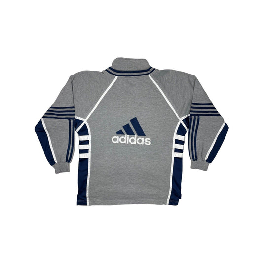 Vintage Adidas Sweater Men's Medium Grey And Navy Blue 90’s Three Stripes