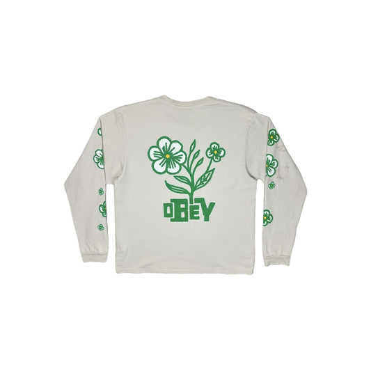 Obey Bloom On Long Sleeve T-Shirt Mens Medium White Graphic Print