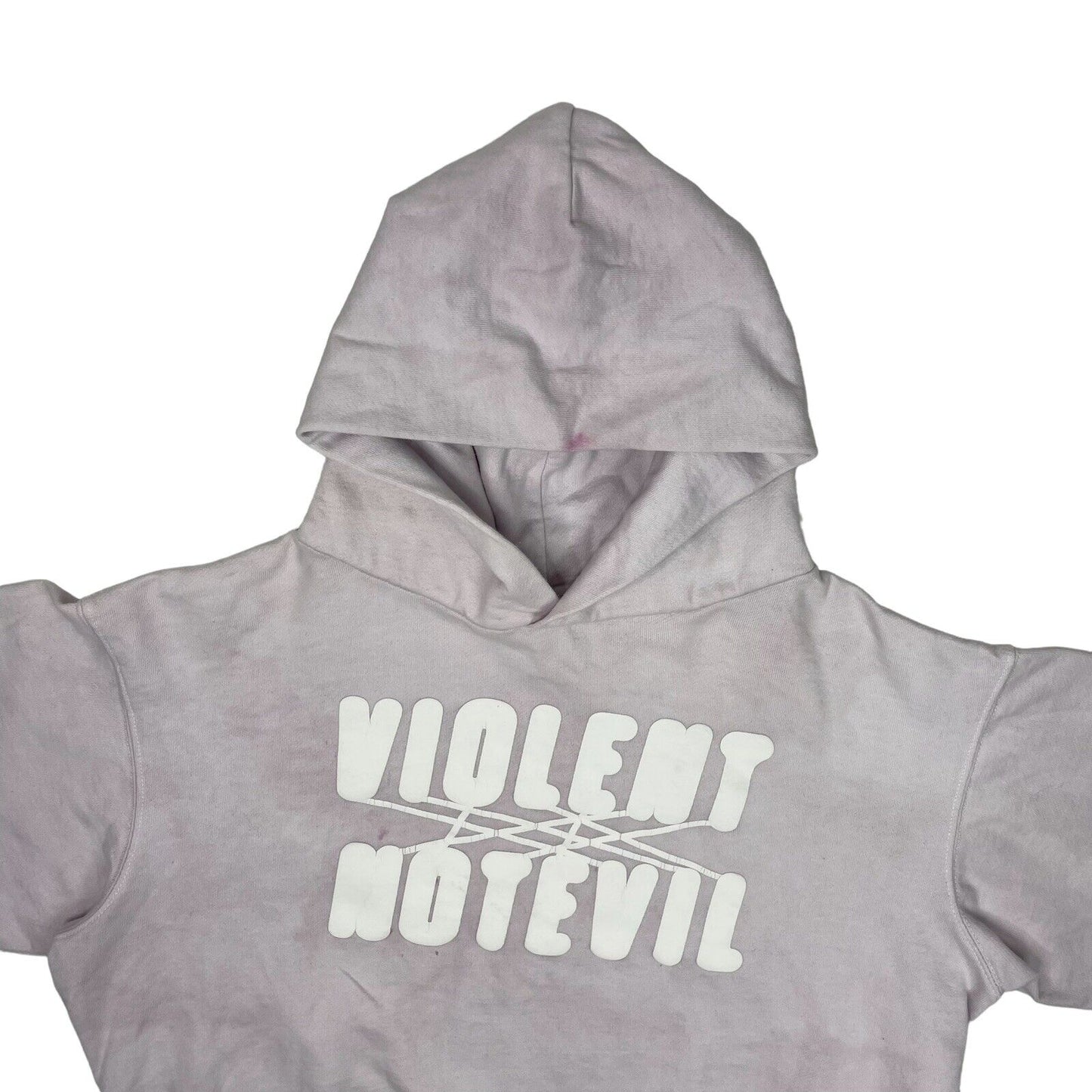 Violent Not Evil Boxy Logo Hoodie Mens Small Bubble Gum Pink Overdye