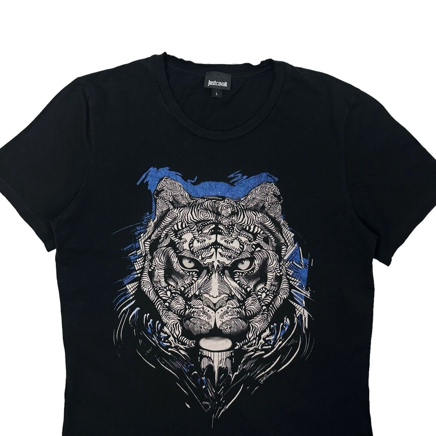 Roberto Cavalli Just Cavalli Tiger T-Shirt Black Purple Mens Large