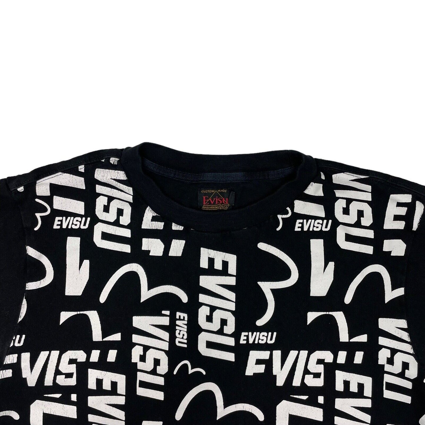 00’s Evisu T-Shirt Mens Medium Black All Over Graphic Print