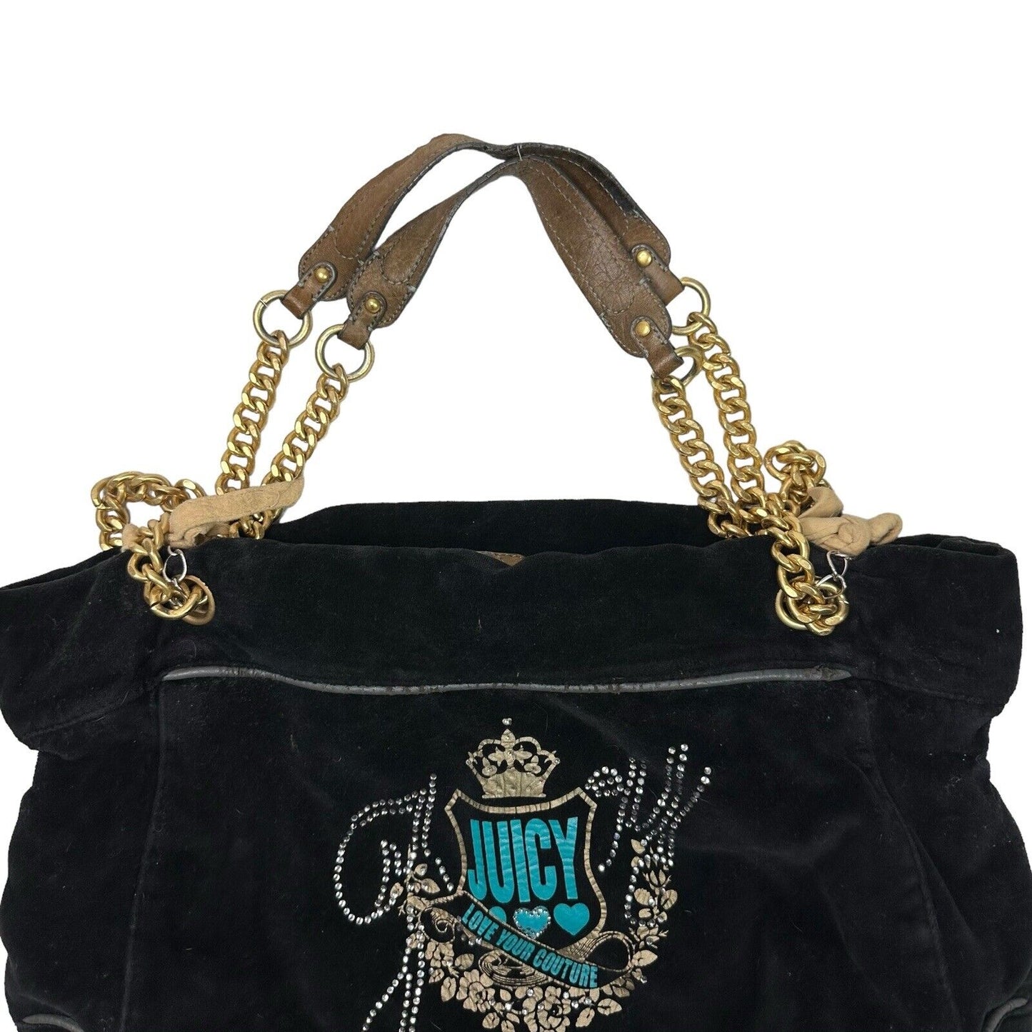 00’s Juicy Couture Shoulder Bag Black Velour Embellished Foil Logo