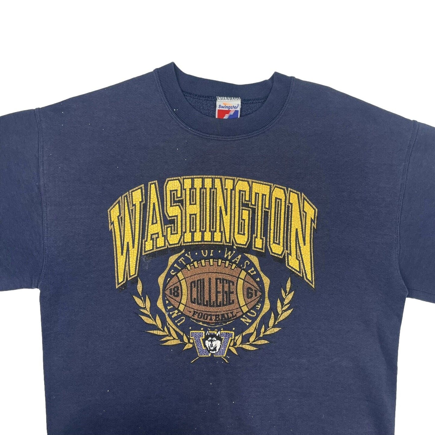 Vintage Washington Huskies Crew Neck Jumper Navy Blue Mens Medium Made In USA