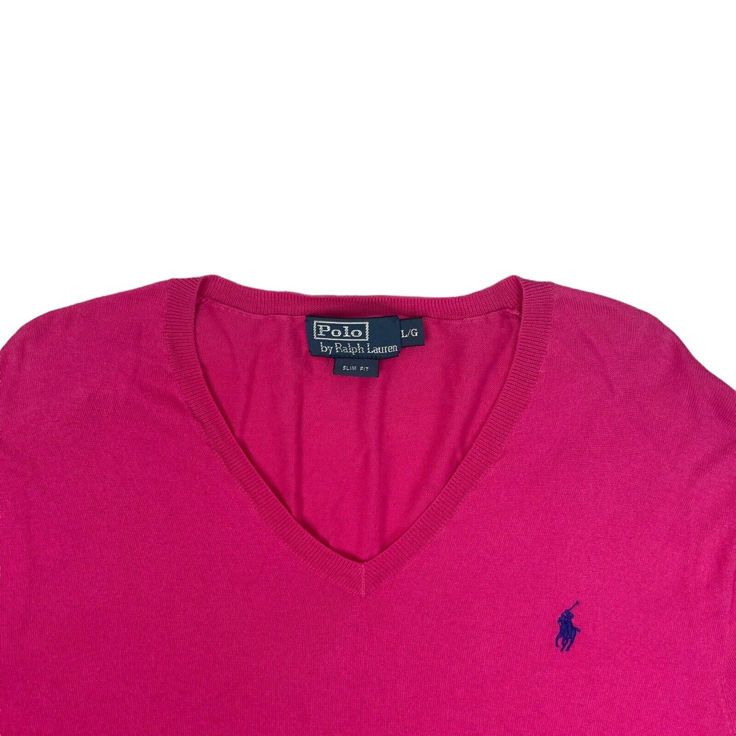 Vintage Polo Ralph Lauren V-Neck Jumper Pink Mens Large Pima Cotton