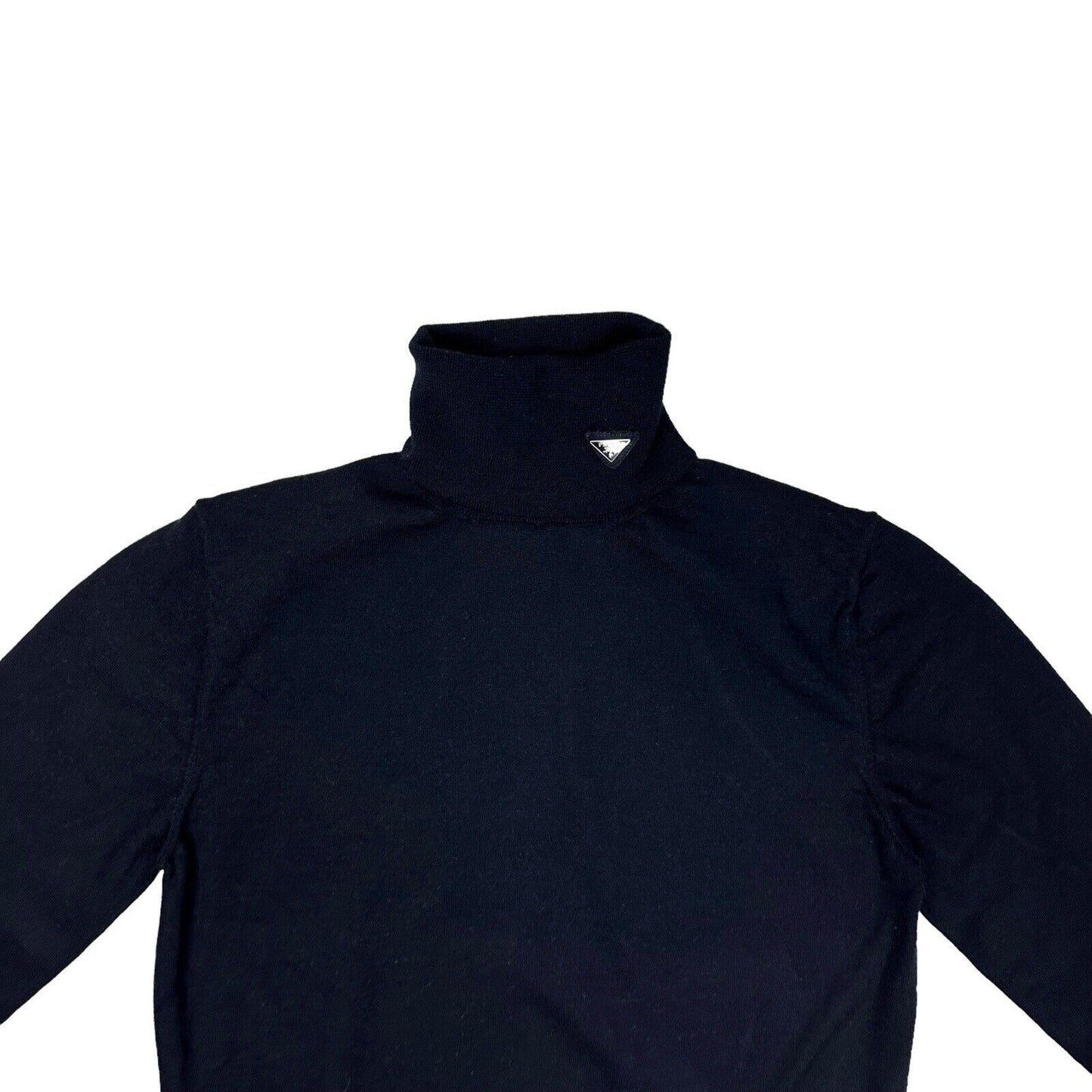 Prada Navy Wool Triangle Logo Turtleneck Mens XS/Small Made In Italy Lightweight