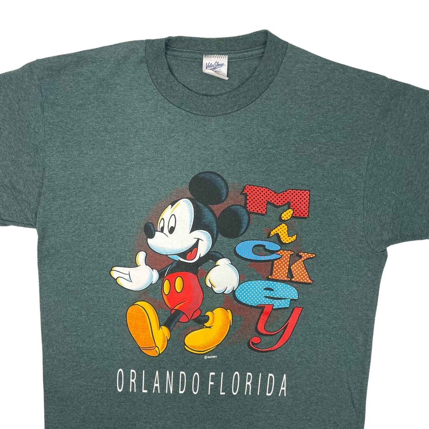 Vintage Disney Florida Mickey Mouse T-Shirt Green Men’s Large Velva Sheen USA