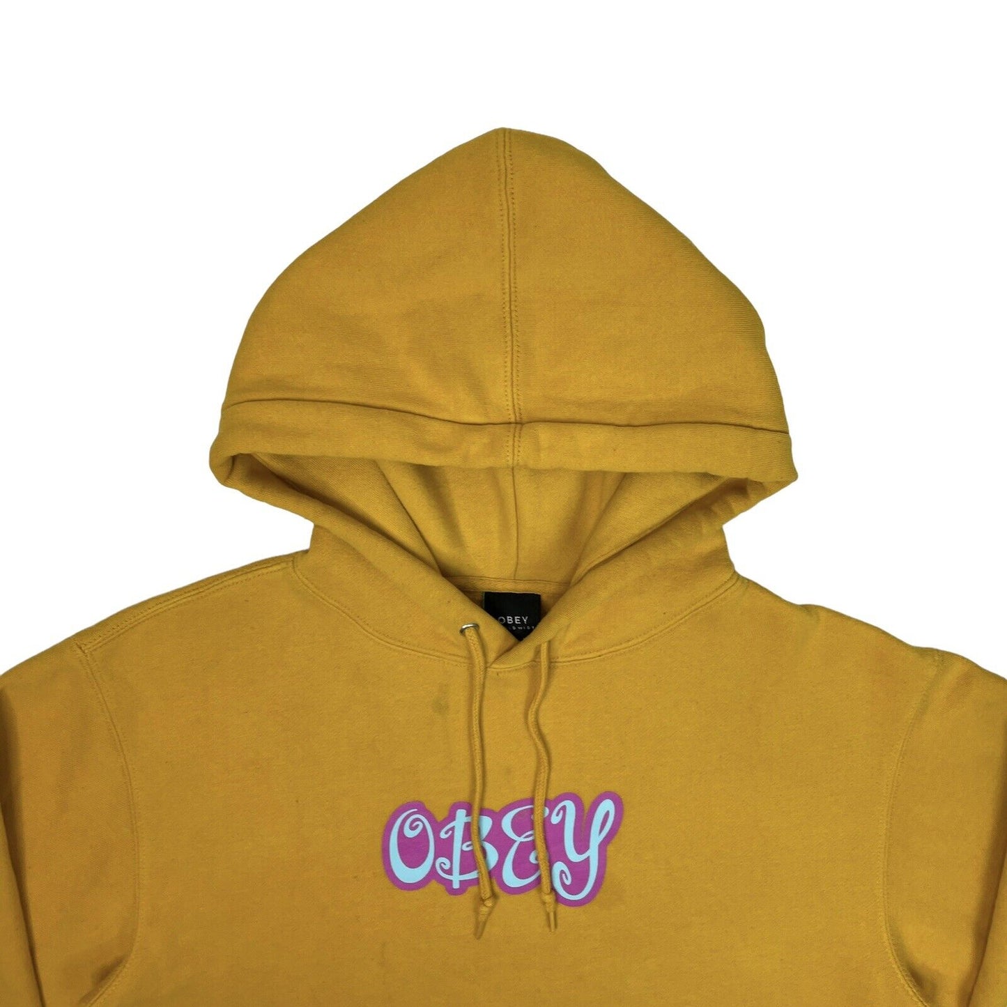 Obey Logo Hoodie Yellow Mens Small