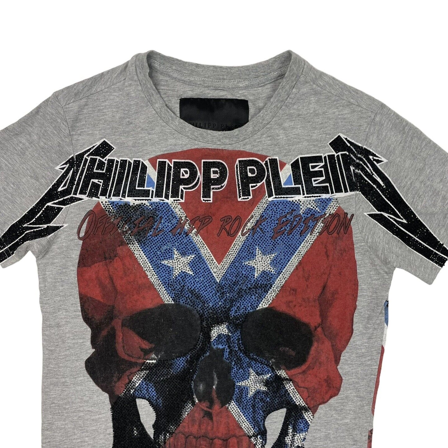 SS16 Philipp Plein Tour T-Shirt Mens Small Grey Embellished Skull Design