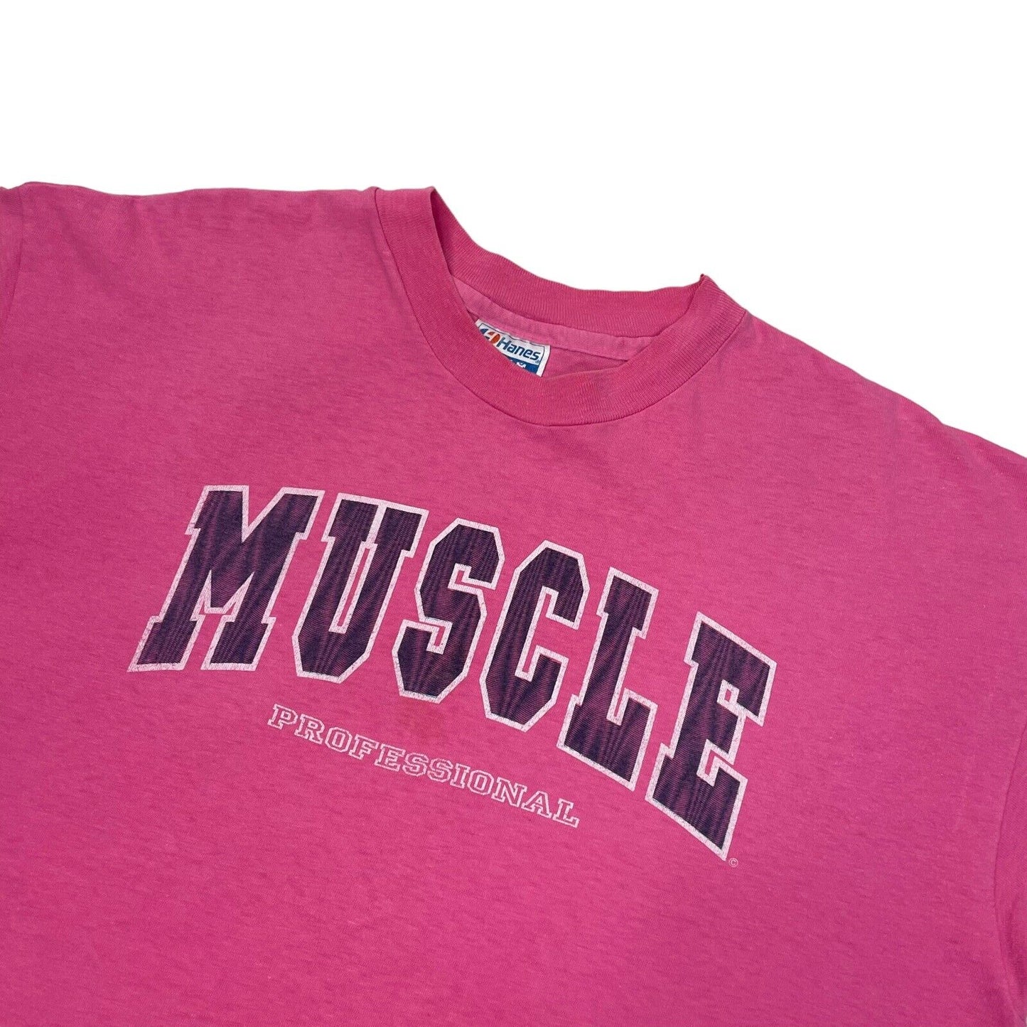 Vintage Muscle Slogan T-Shirt Mens XL Hanes Beefy-T Made In USA Hot Pink