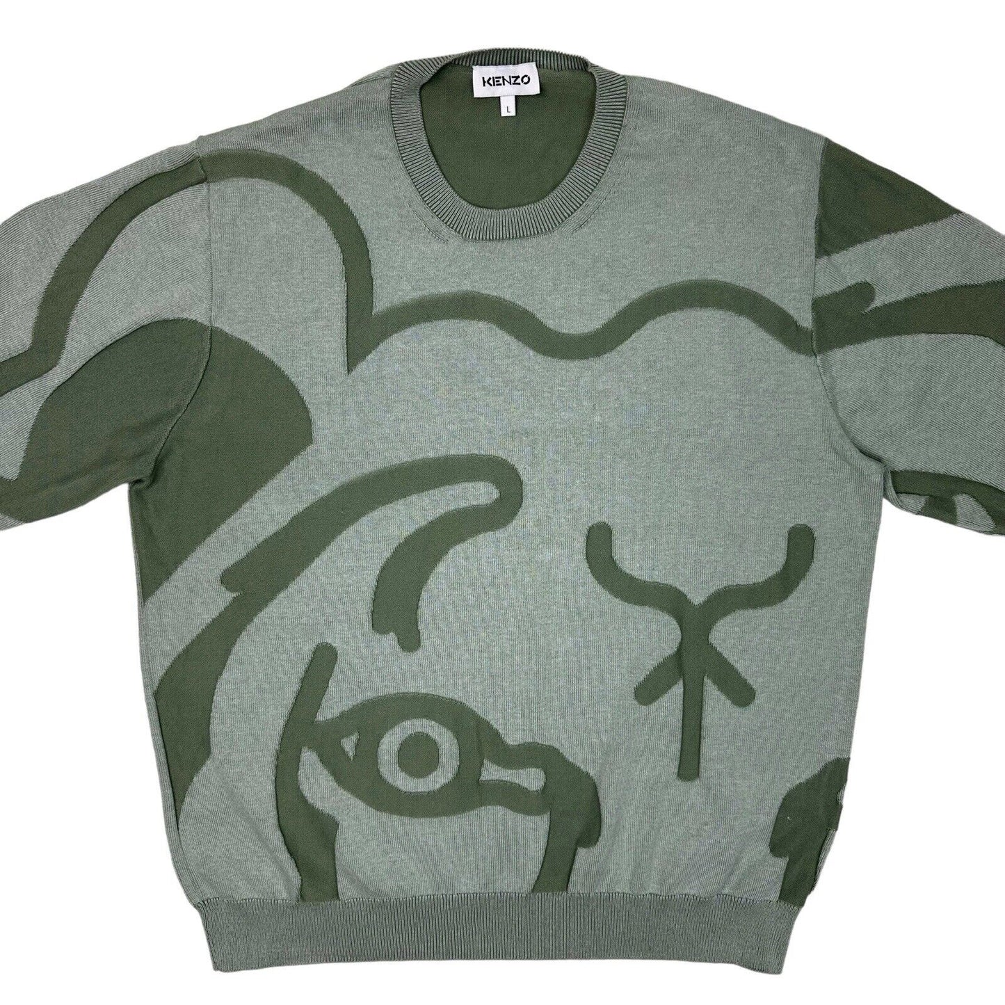 Kenzo Abstract K-Tiger Jumper Mens Large Green Made In Italy