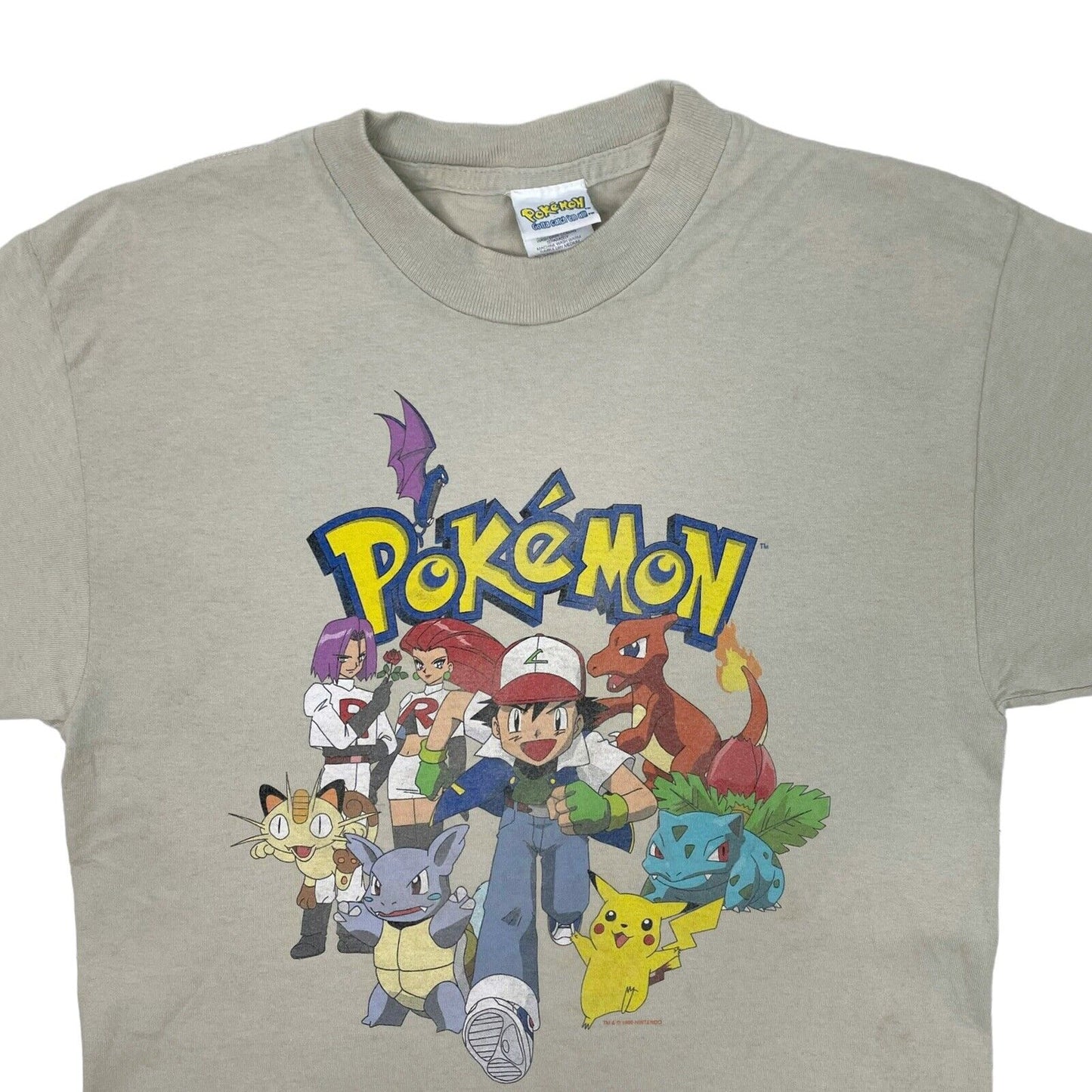 Vintage 1999 Pokemon T-Shirt Mens Medium Beige Gotta Catch Em All