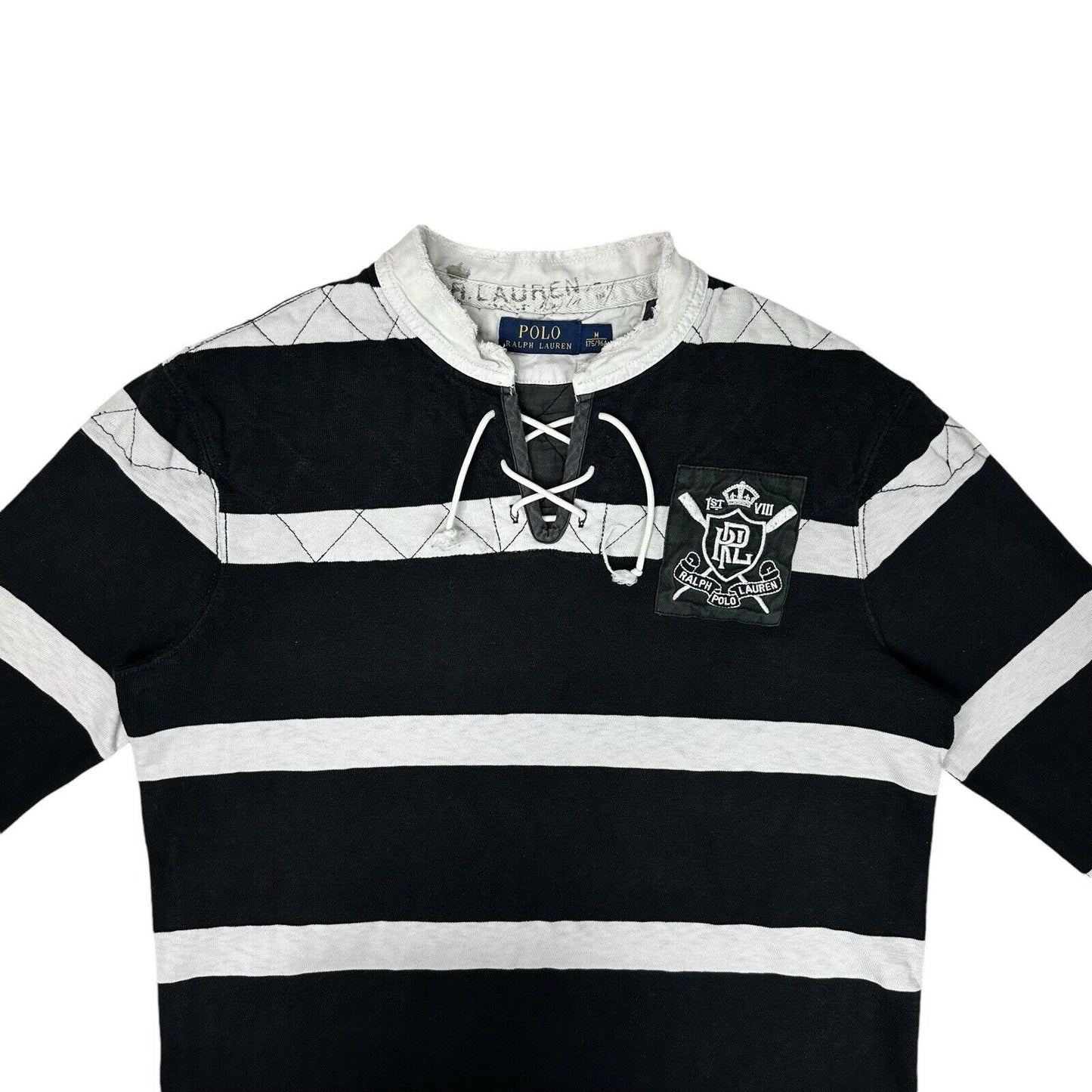 00’s Polo Ralph Lauren Rugby Polo Shirt Mens Medium Black And White Stripe Rare