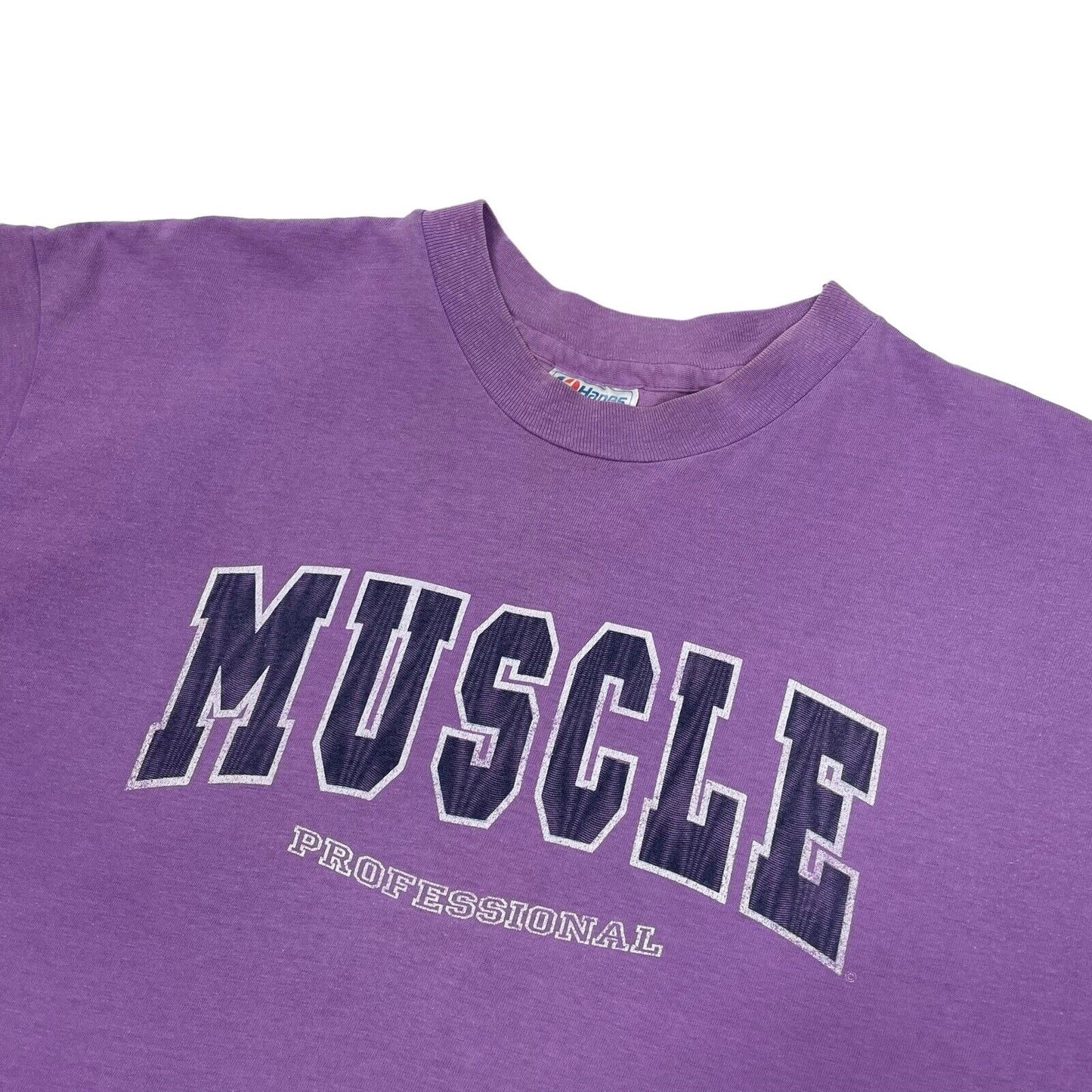 Vintage Muscle Slogan T-Shirt Mens XL Hanes Beefy-T Made In USA Purple