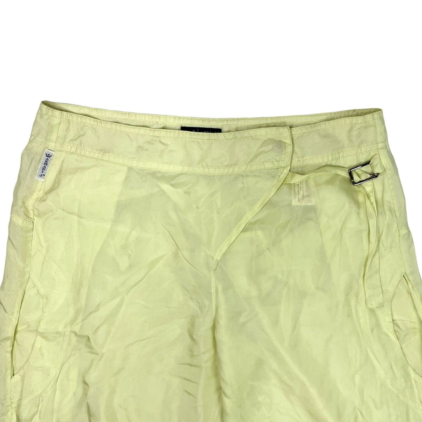 00’s Armani Jeans Cropped Chiffon Cargos Lime Green Women’s 29w Made In Italy