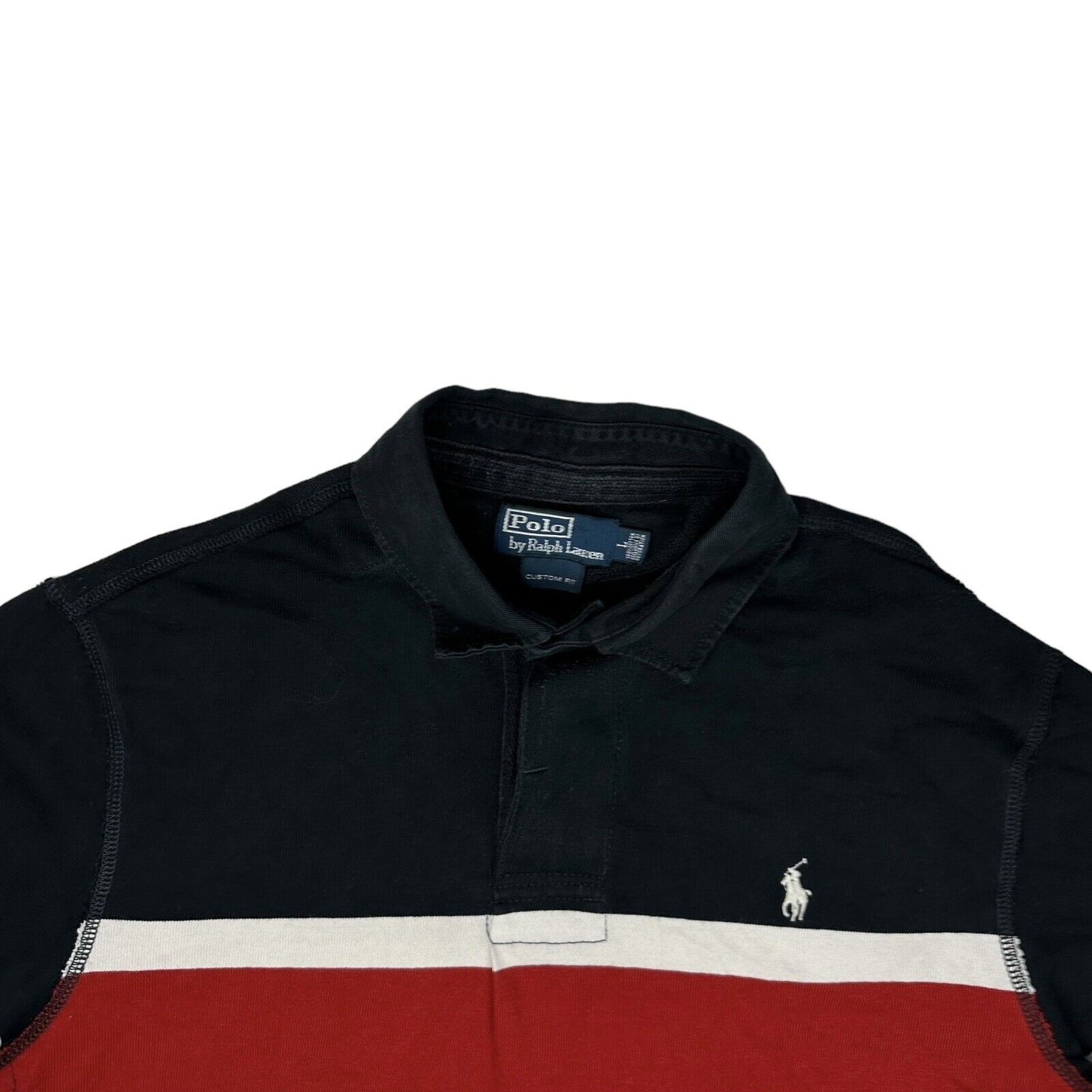 00’s Polo Ralph Lauren Long Sleeve Stripe Polo Shirt Mens Large Black