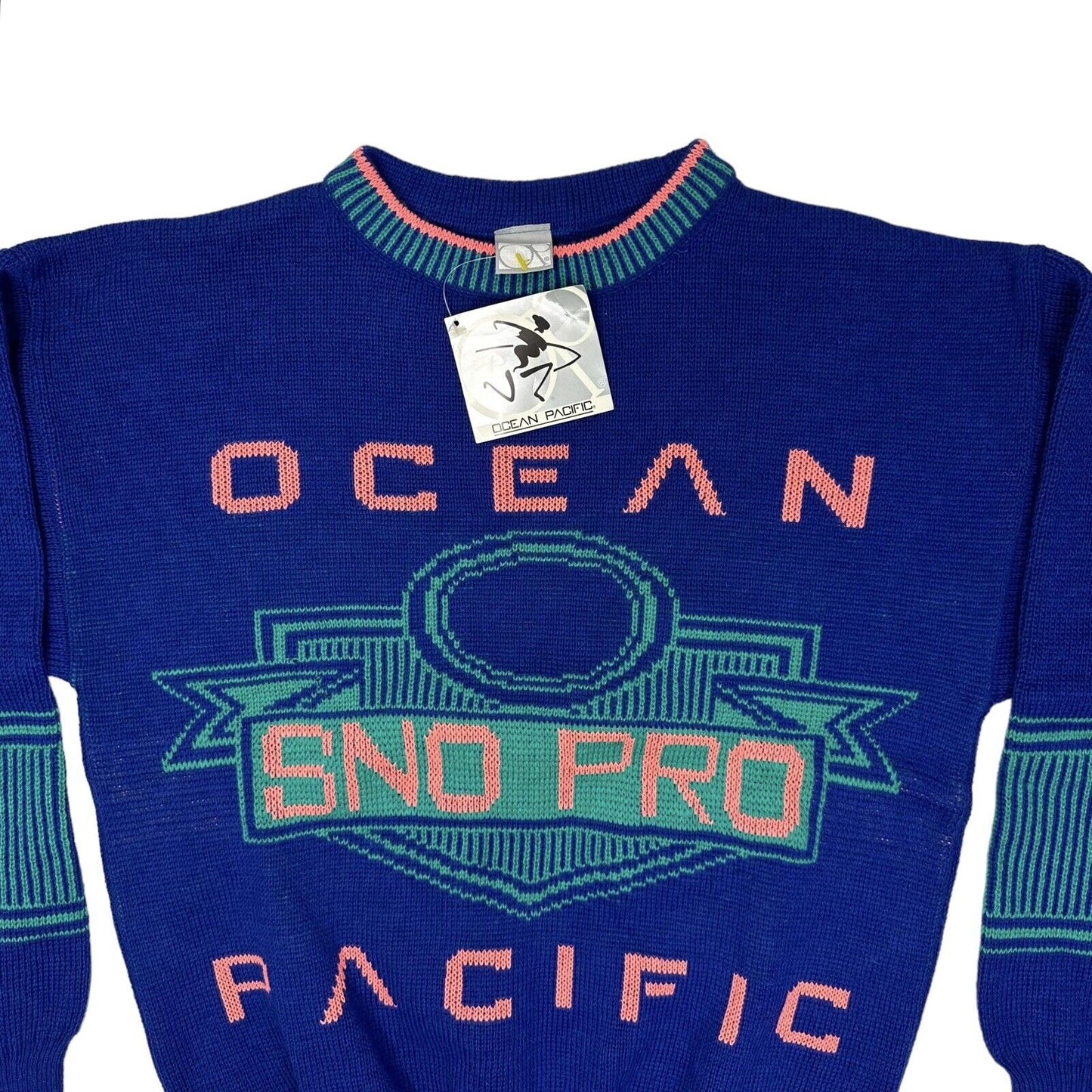 Vintage Ocean Pacific Knit Jumper Blue Men’s Medium Deadstock