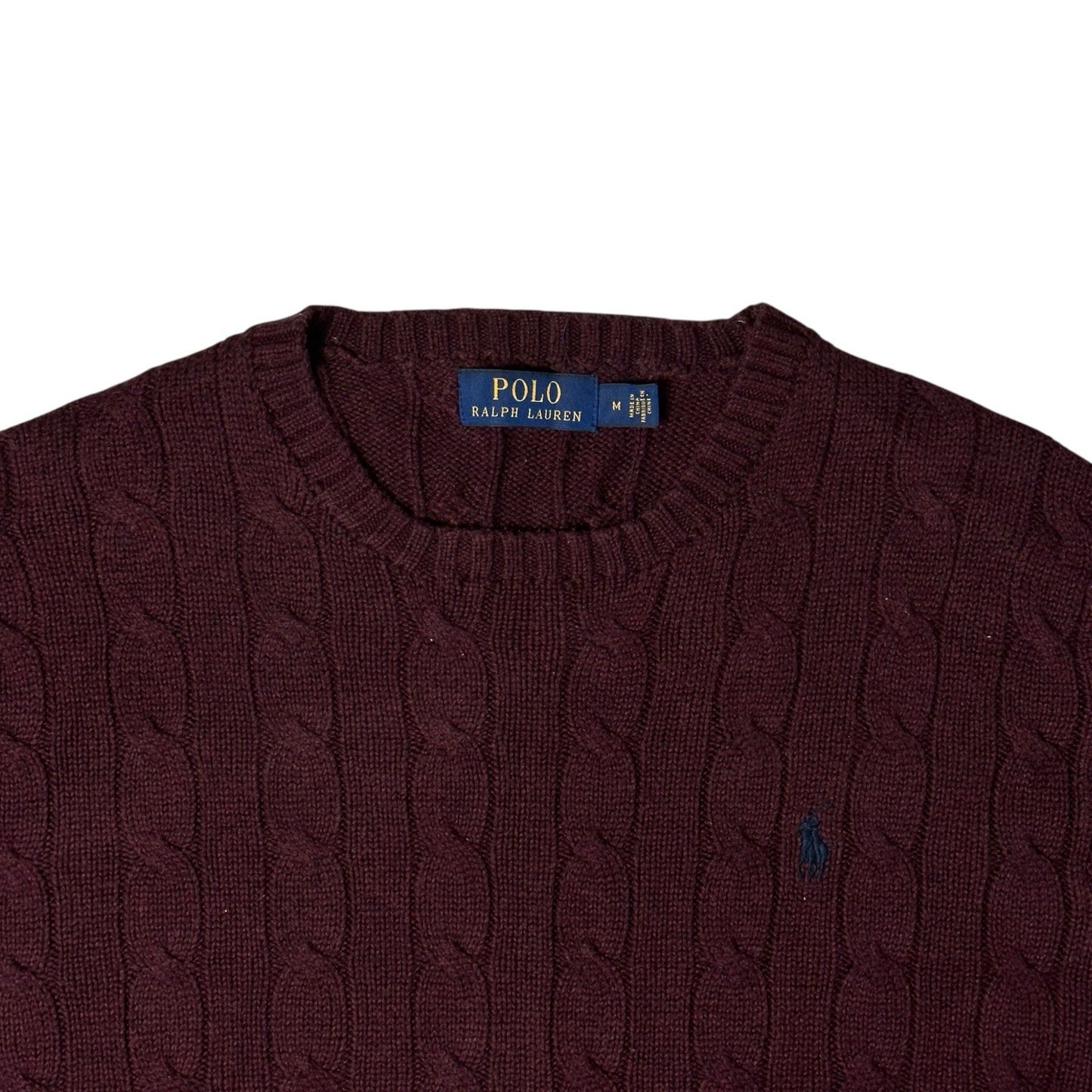 Vintage Polo Ralph Lauren Cable Knit Jumper Maroon Red Men’s Medium