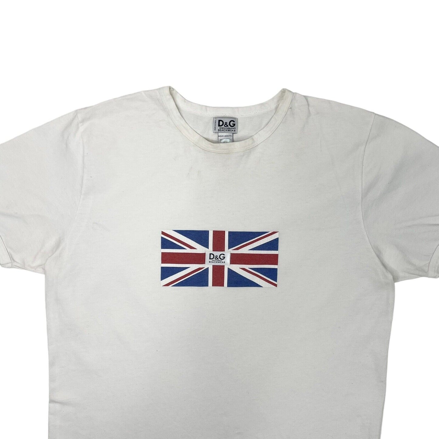 Dolce & Gabbana Beachwear White T-Shirt Mens Medium Union Jack Graphic Print