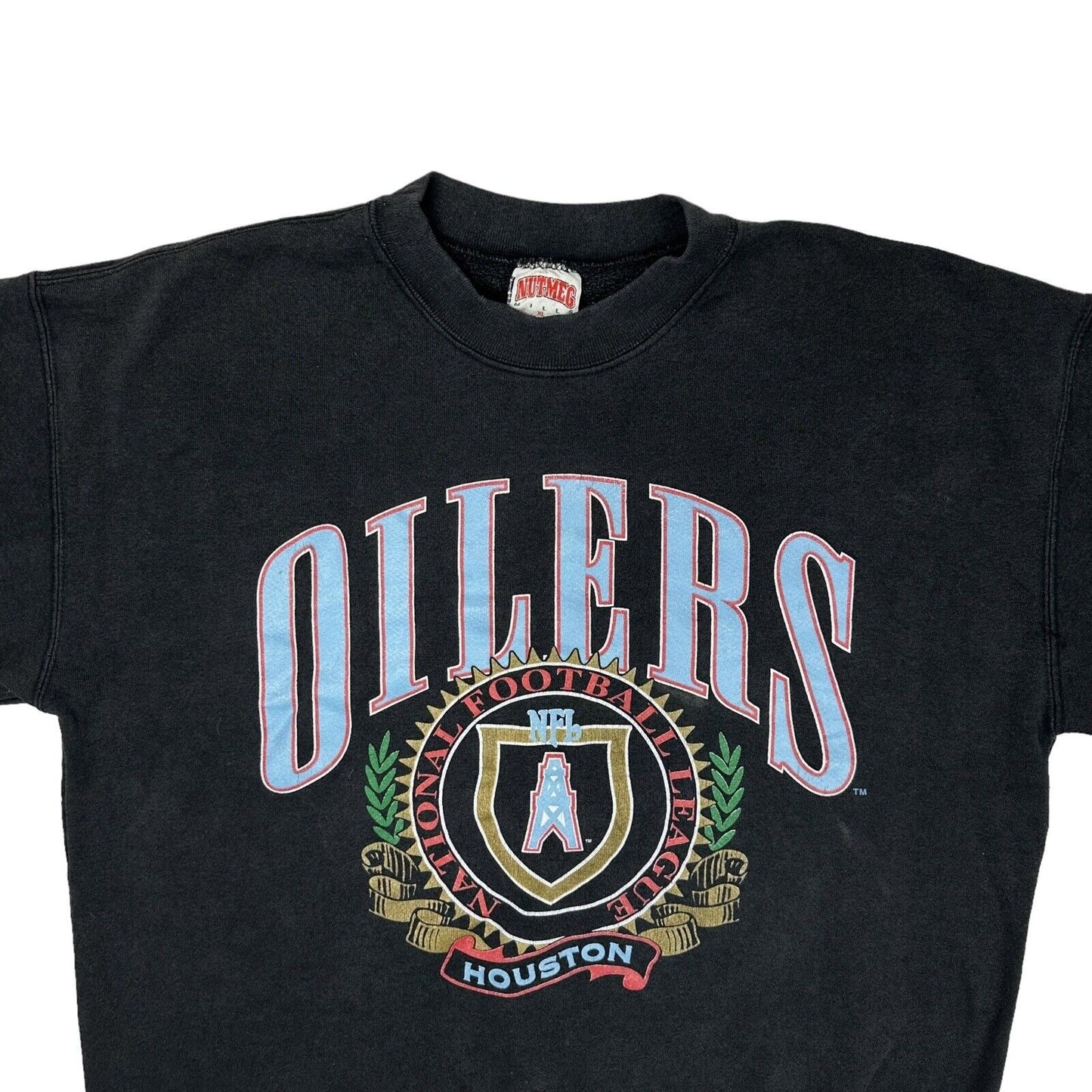 Vintage Houston Oilers Nutmeg Crew Neck Jumper Black Mens XL Made In USA Rare