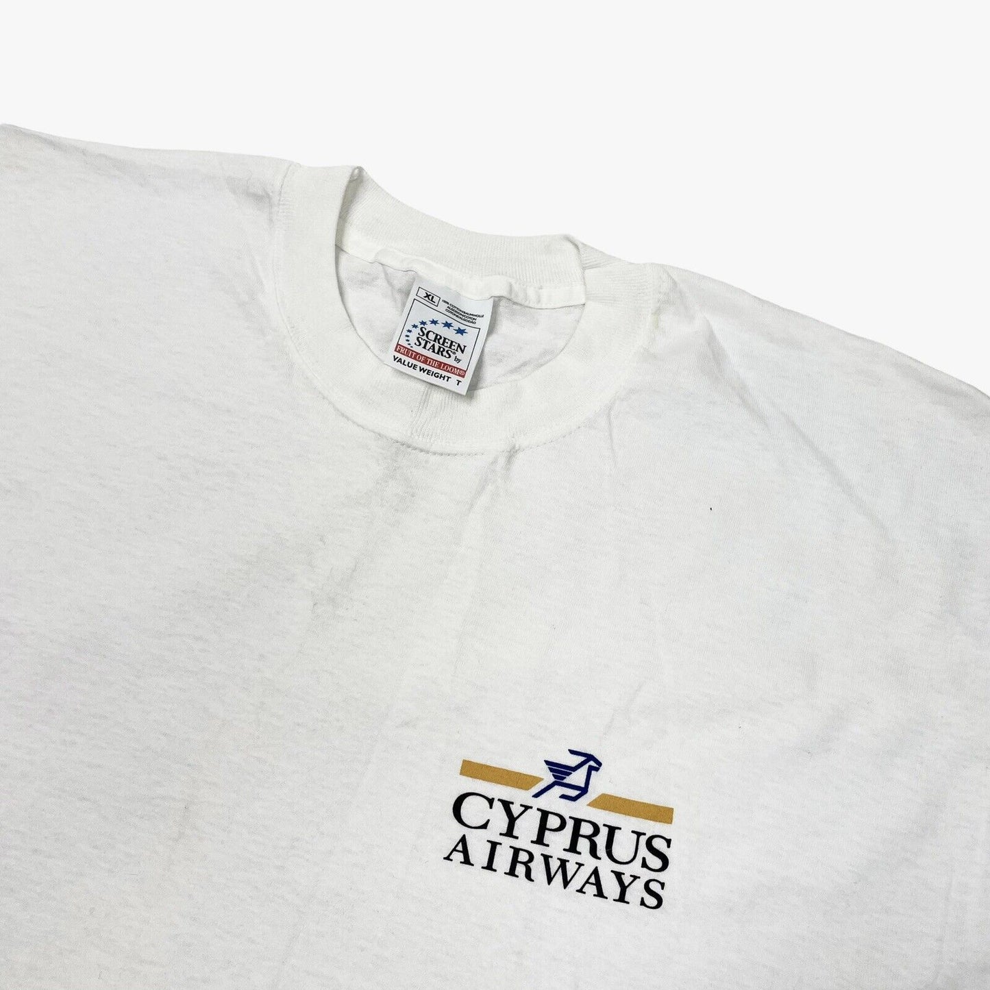 Vintage Cyprus Airlines T-Shirt Mens XL White Screen Stars