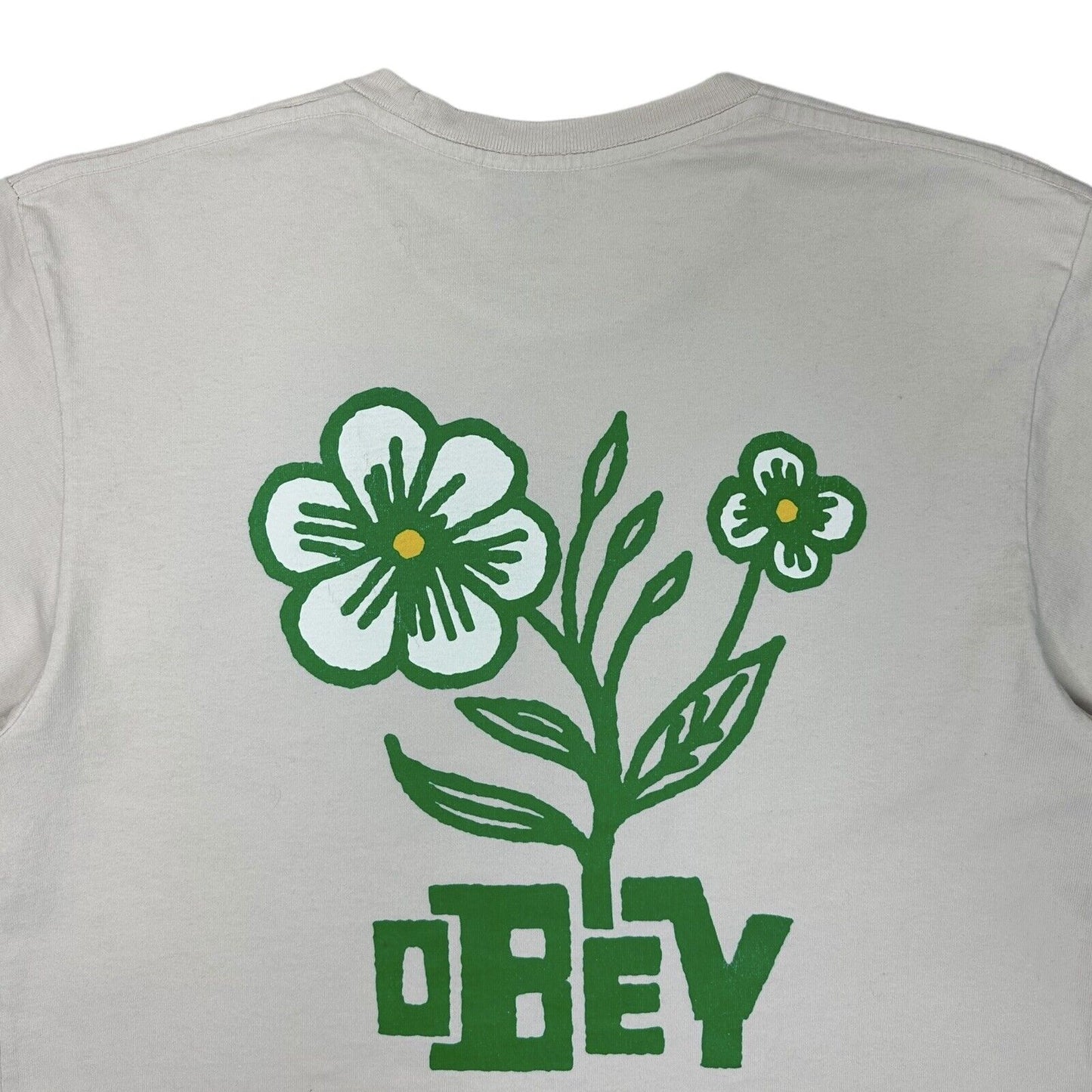 Obey Bloom On Long Sleeve T-Shirt Mens Medium White Graphic Print