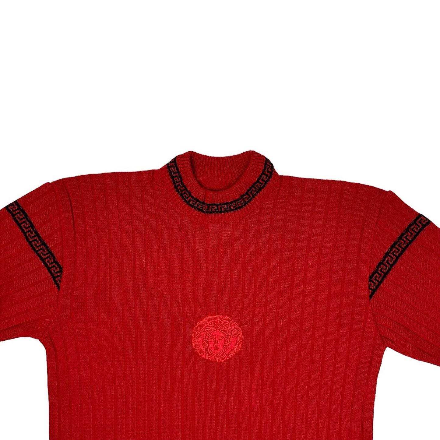 Vintage Versace Knit Medusa Jumper Mens Large Red