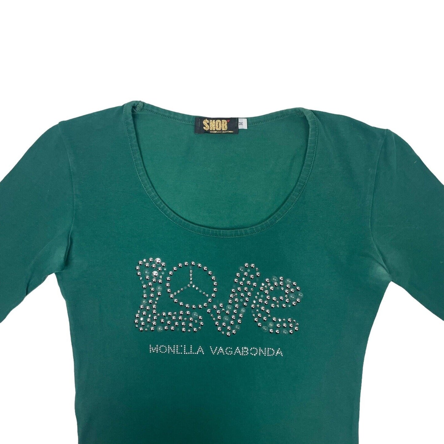 y2k Monella Vagabond Snob Embellished Love T-Shirt Green Womens Medium