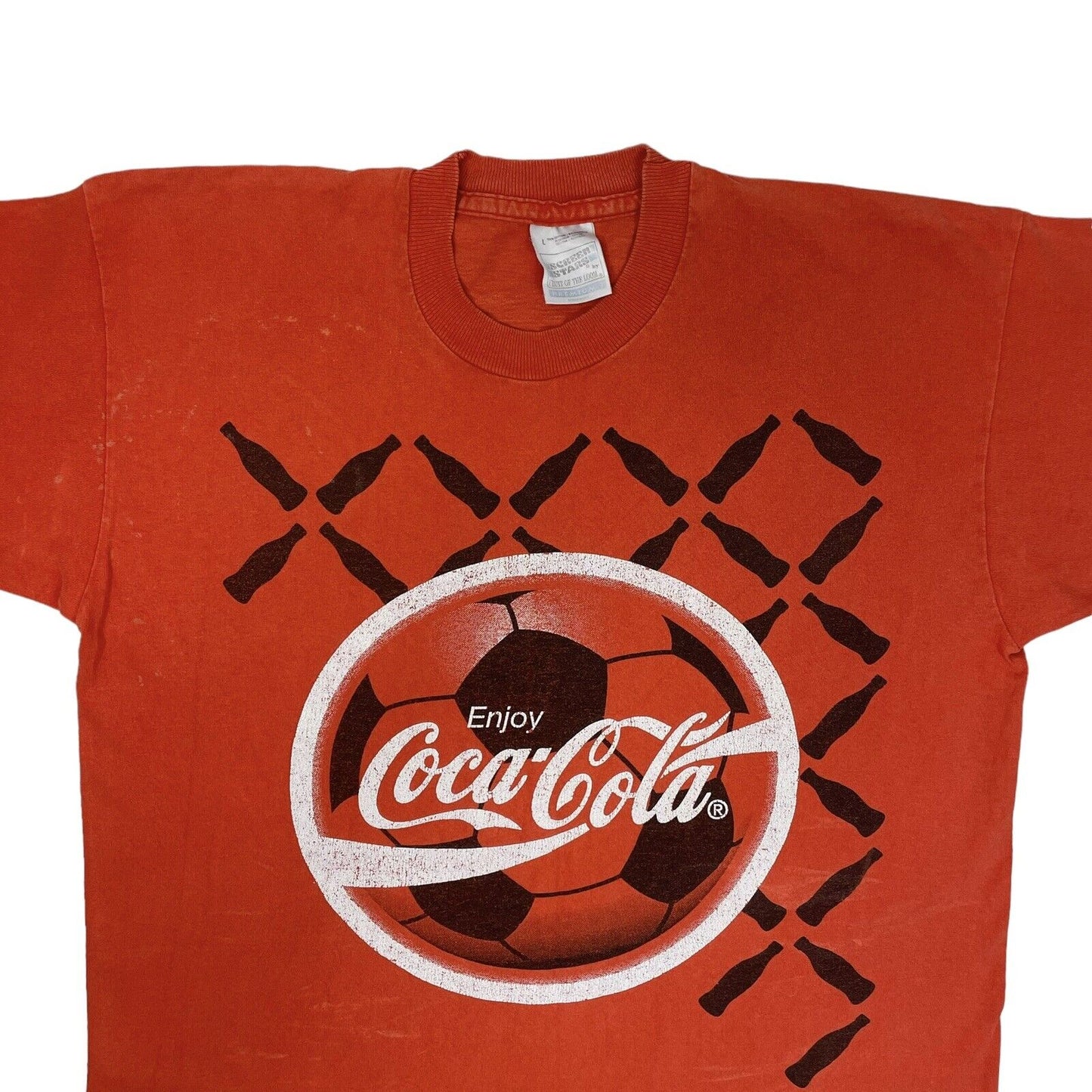 Vintage Coca Cola UEFA EURO 1996 Red Large T-Shirt Single Stitch Screen Stars