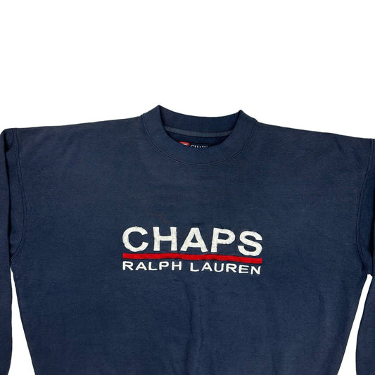 Vintage Chaps Ralph Lauren Jumper Men's XL Navy Blue 90's Embroidered Crew Neck