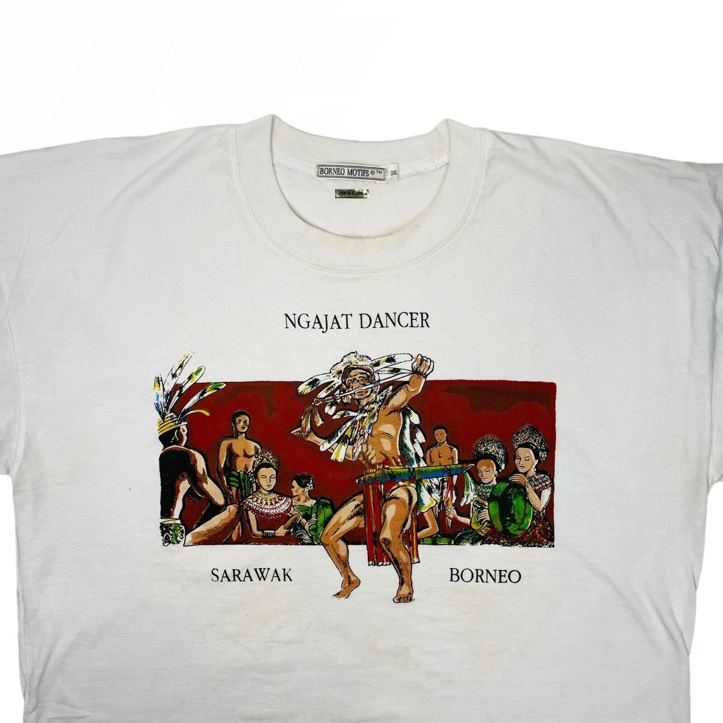 Vintage Sarawak Borneo Dance T-Shirt Men’s XXXL White With Graphic Print