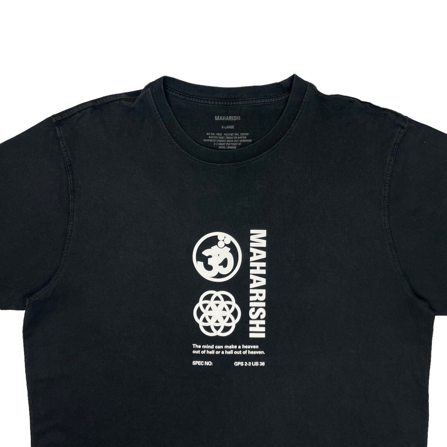 Maharishi Crew Neck T-Shirt Mens XL Black With Graphic Print