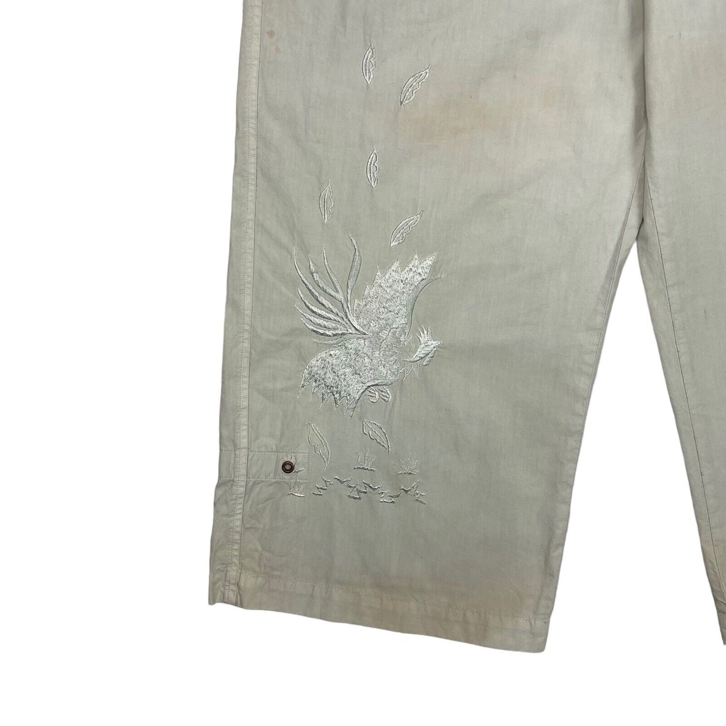 Vintage John Richmond Shorts 36w Beige Embroidered Bird Design